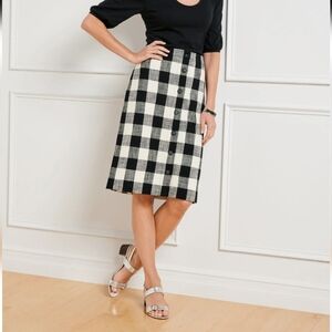 Talbots Button Front Skirt Gingham Black And Ivory Size 10
